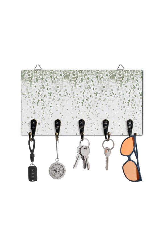 Key Holder for Wall Sage Green Polka Dot Key Hooks Wood Wall Mounted Key Holder Abstract Art Key Rack Organizer with 5 Hooks for Entryway, Hallway Office Bathroom Kitchen Home Decor