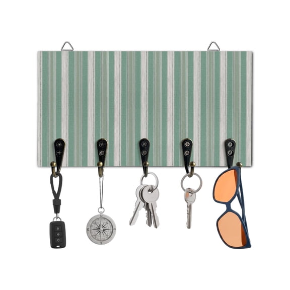 Key Holder for Wall Sage Green Vertical Stripes Key Hooks Wood Wall Mounted Key Holder Abstract Striped Lines Key Rack Organizer with 5 Hooks for Entryway, Hallway Office Bathroom Kitchen Home Decor