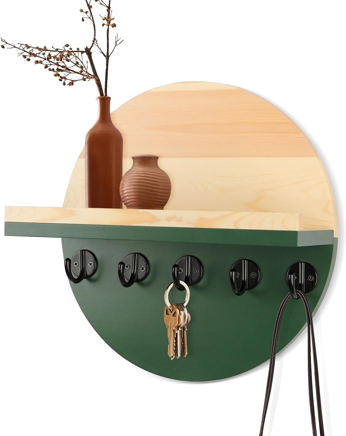 Key Holder for Wall with Shelf - Wood Mail Organizer and Rack with ...