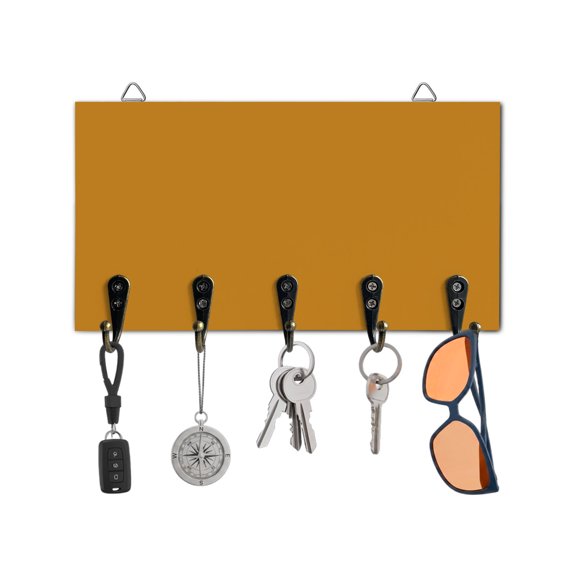 Key Holder for Wall Solid Color Key Hooks Wood Wall Mounted Key Holder Dark Yellow Key Rack Organizer with 5 Hooks for Entryway, Hallway Office Bathroom Kitchen Home Decor