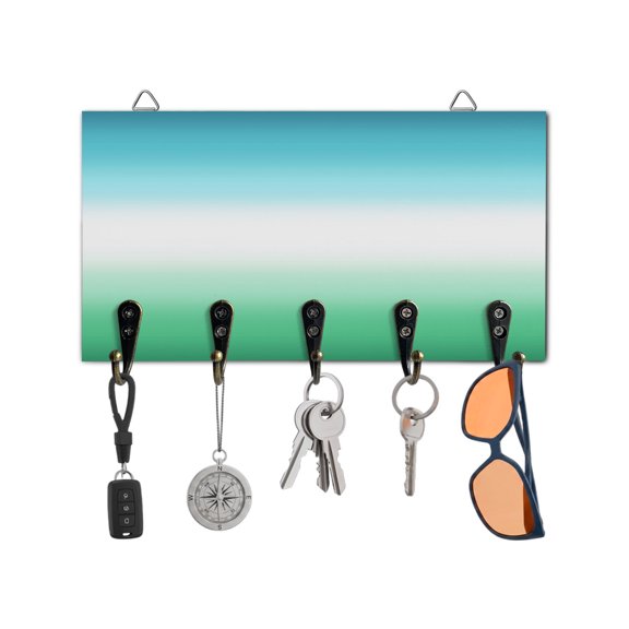 Key Holder for Wall Teal White Green Key Hooks Wood Wall Mounted Key Holder Gradient Color Key Rack Organizer with 5 Hooks for Entryway, Hallway Office Bathroom Kitchen Home Decor