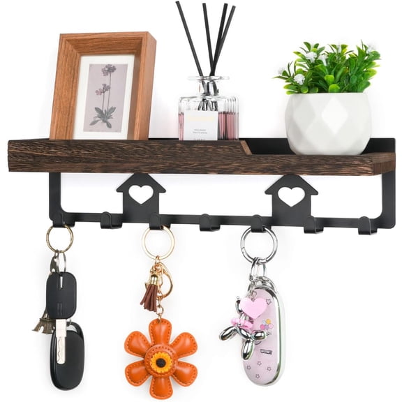 Key Holder for Wall with Tray,Decorative 7 Metal Hooks and Paulownia Wood Shelf,Entryway Organizer for Mail,Keys,Sunglasses -Wall Mounted Key Hooks for Office Home Decor Key Rack