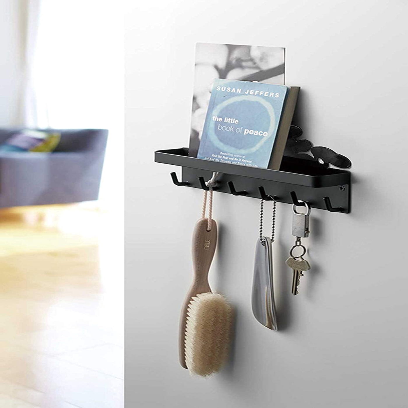 Mutsault Wall Key Holder – Rustic Pine Wood With 6 Metal Hooks, Mail Organizer For Entryway