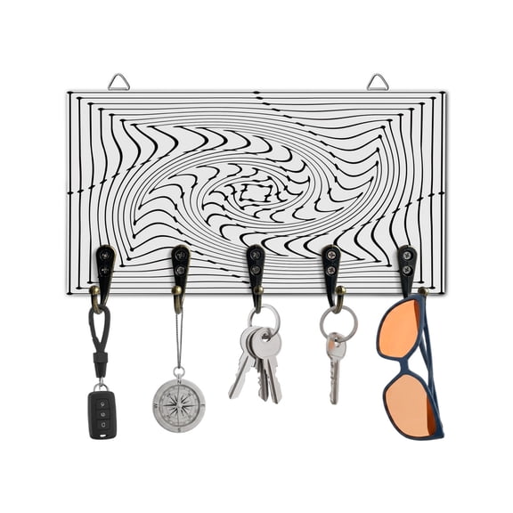 Key Holder for Wall White Inverse Vortex Key Hooks Wood Wall Mounted Key Holder Abstract Warped Waves Key Rack Organizer with 5 Hooks for Entryway, Hallway Office Bathroom Kitchen Home Decor