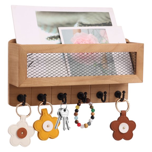 Key Holder for Wall, Decorative Key and Mail Holder Wall Mount with 6 Metal Hooks for Entryway Hallway and Home Decor