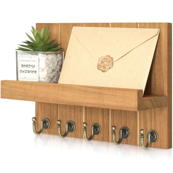 Key Holder for Wall, Rebee Vision Mail Organizer Key Rack with 5 Hooks, Yellow