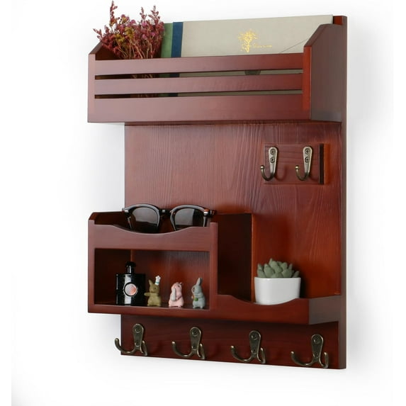 Key Holder for Wall, Wall Mounted Mail Organizer with 6 Metal Key Hooks, Key Racks for Home Entryway Decor, Luxury Auburn