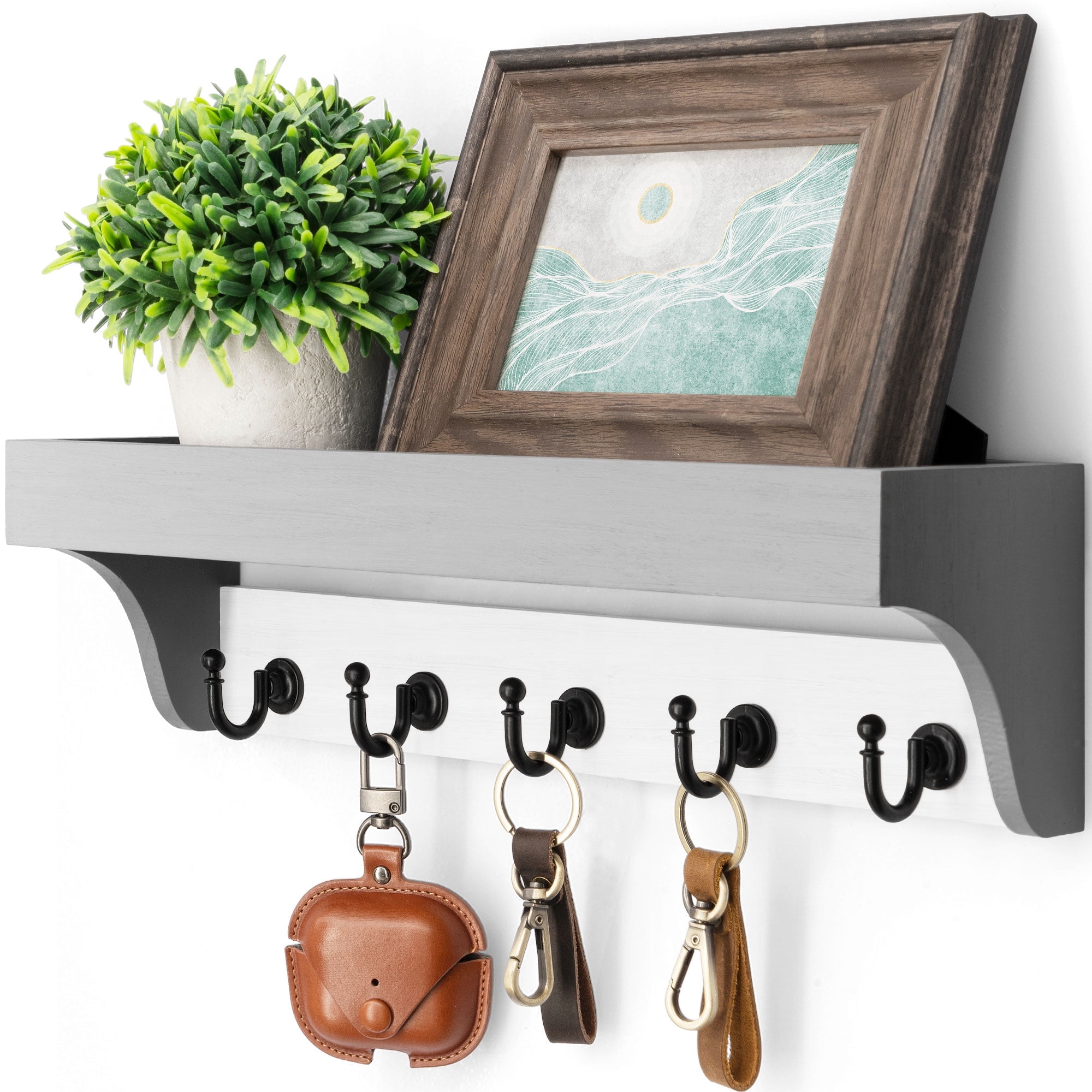 Gray and White Painted Wall Mounted Key Holder with Mail Organizer