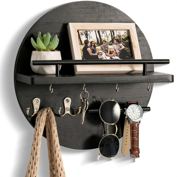 Key Holder for Wall with Shelf Wood Mail Organizer and Rack with Shelf Circular Design Key Hanger with Shelf Entryway Decor