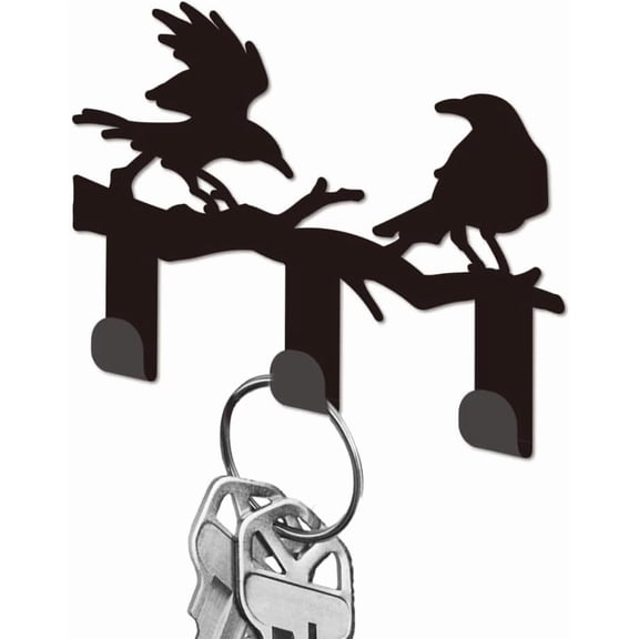 Key Holder forWall Black Iron Key Hooks Wall Mounted Branch Crow Key Rack with 3 Hooks Small Key Hangers House Key Holder