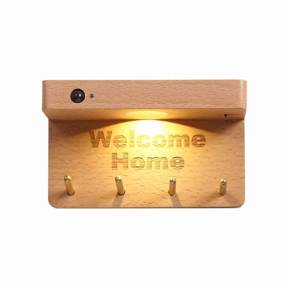 Key Hook Storage Light Entry Garden Wall Lamps Solid Wood Night Lights Body Sensor Lights Wall Lamps Wiring Decoration A1 x induction lamp 1 x magnet 1 x charging cable