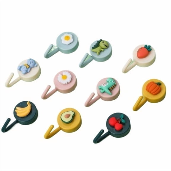 Key Hooks Self-Adhesive Hooks Decorative Hooks, Cute Fruits, Animals, Vegetables Patterned Wall Hooks, For Hangers, Hooks For Towels, Scarf, Bag, Hat Rack (10 Pieces, 3X5Cm)