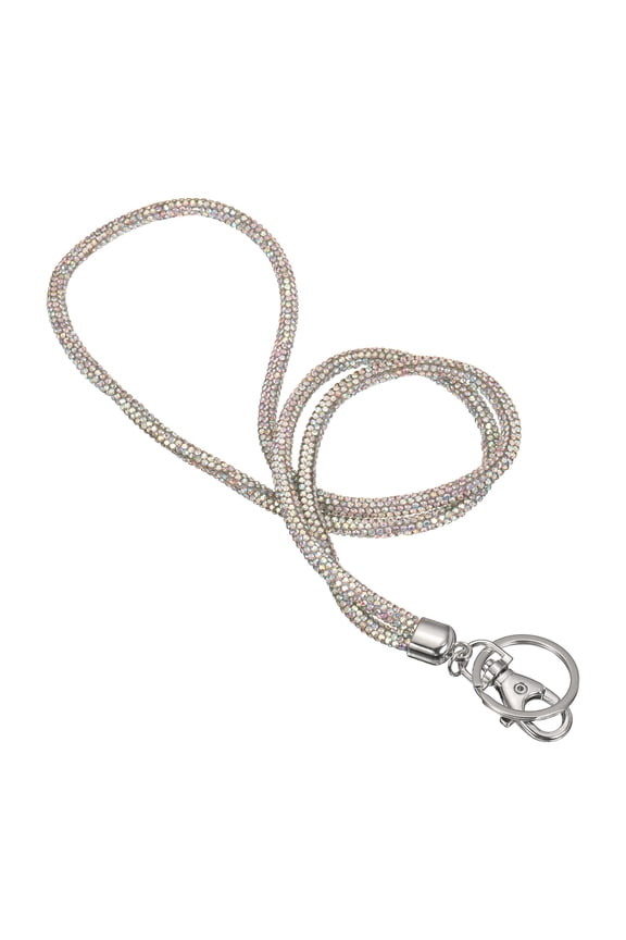Key Lanyard for Women, 16 Inch Cute Rhinestone Keychain Sparkle Key Ring Bling Strap Neck Lanyard for Car ID Card Purse Wallet Bag, AB White