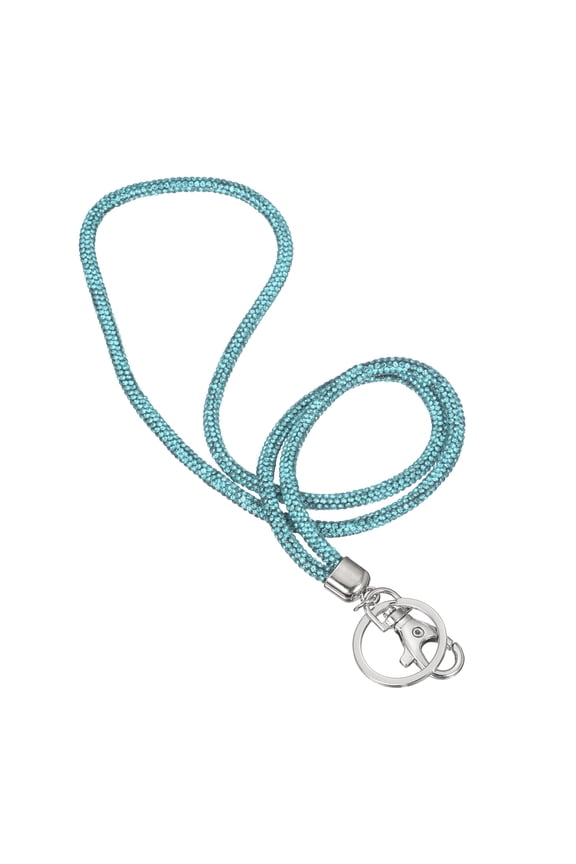 Key Lanyard for Women, 8 Inch Cute Rhinestone Keychain Sparkle Key Ring Bling Strap Neck Lanyard for Car ID Card Purse Wallet Bag, Blue