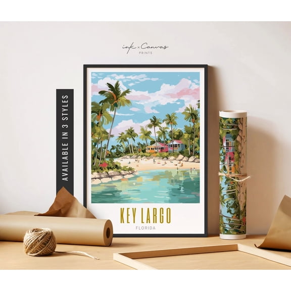 Key Largo Florida Poster Key Largo Fl Beach Wall Art Key Largo Poster Retro Travel Poster Florida Poster Travel Art Art Home Decor, 12x18 UNFRAMED