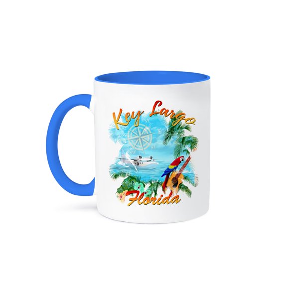 3drose, Key Largo, Florida Trop Rock Island Music Design with a Sea Plane., 15oz Two-tone Blue Mug