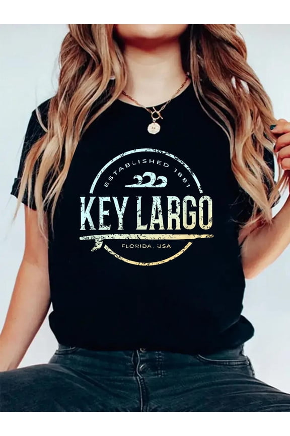 Key Largo - Retro Key Largo Florida Vintage Surf T-Shirt Graphic Tee summer Tops For Women Round Neck Fashion Cotton shirts