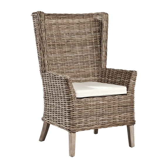 Key Largo Rustic Woven Kubu Host Dining Chair with Muslin Cushion (Set of 2)