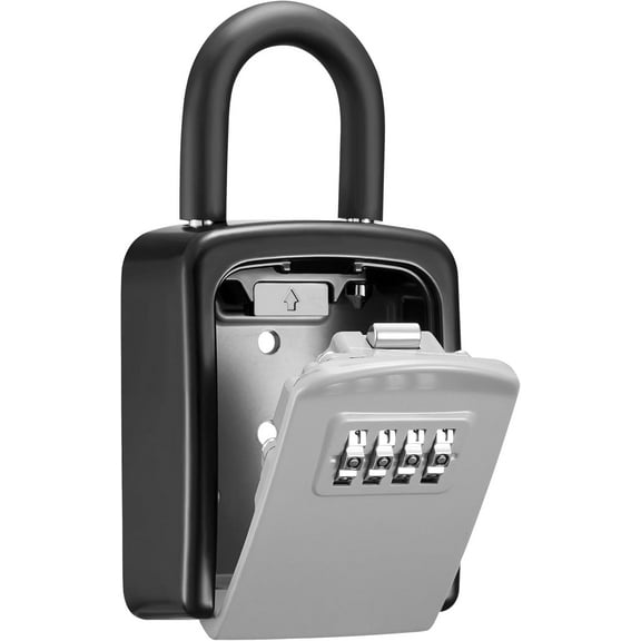 Key Lock Box, 4-Digit Combination Key Storage Lockbox, Portable Wall Mounted Security Lockbox with Code for Home, Flats, Realtors Garage Spare Keys (1 Pack, Grey)