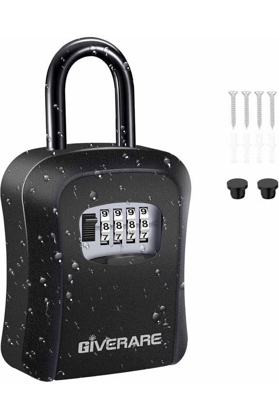 Key Lock Box, 4-Digit Combination Lock Box, Wall Mounted and Portable Alloy Metal Waterproof Outdoor Resettable Key Concealer, Used for House, Apartment, Real Estate Agent Spare Key Security Storage