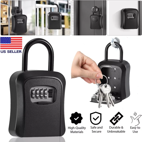 Key Lock Box 4 Digit Wall Mounted Combination Lockbox Storage Safe Security Home