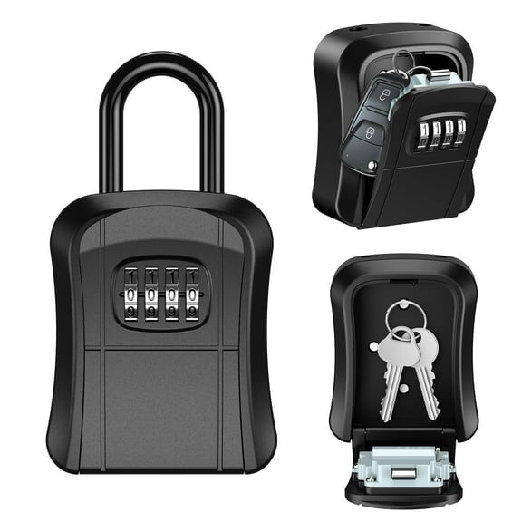 Key Lock Box, AMIR Key Box Outside Safe Box for Keys with Removable Shackle 4-Digit Combination Key Storage Box key Box for Home Warehouse Pet Sitters