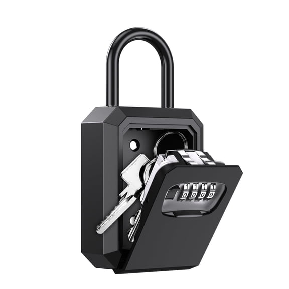 Key Lock Box, AMIR Wall Mounted Key Box 4 Digit Combination 5 Keys Capacity Key Safe Box for Home Apartment Garage Outdoor Black