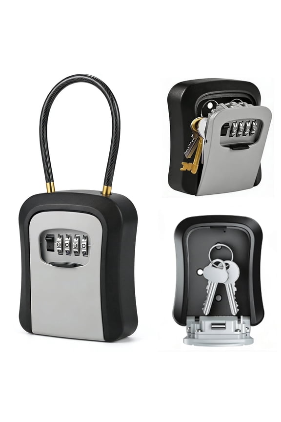 Key Lock Box with Code, Portable Combination Lockbox Wall-Mounted Key Storage Box for House Keys, Resettable Code Safe Security Lock Box for Home
