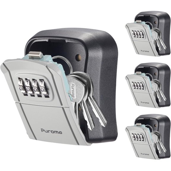 Key Lock Box Combination Lockbox Wall-Mounted Key Storage Box for House Keys, Resettable Code Safe Security Lock Box for Home, Office, Garage, Apartment Spare Key Storage (4 Pack, Grey)