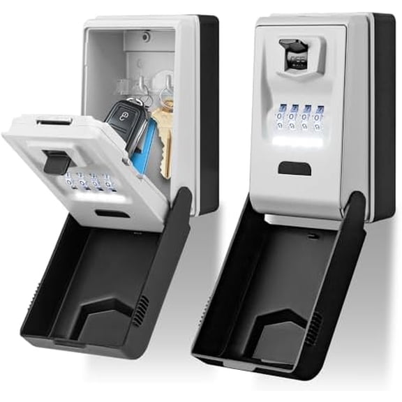 Key Lock Box for Outside with Light Up Dials - Sturdy Waterproof Combination Key Holder Wall Mount Key Storage Box for House Keys- Resettable Code Safe Security Outdoor LockBox Large Capacity$$Office