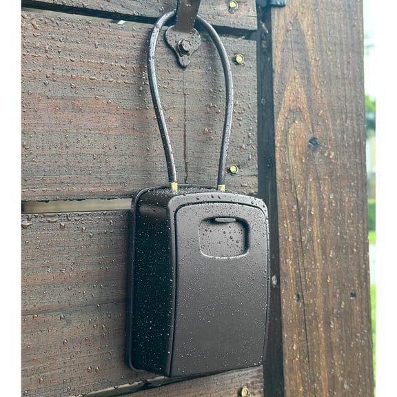 Key Lock Box Portable with Cable Shackle & Wall Mount  Waterproof Heavy Duty Metal Lock Box for Keys with 4-Digit Combination Code on Door Knob, Fence, Pipe or Gate (Black, XXL)