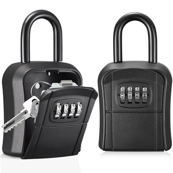 Rirool Key Lock Box with Resettable 4 Digit Combination, Portable Wall Mounted Key Storage Lock Box for House Keys, Outdoor Weatherproof Key Safe for Home, Office & Airbnb, Black