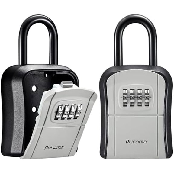 Key Lock Box, Portable Combination Lockbox Wall-Mounted Key Storage Box for House Keys, Resettable Code Safe Security Lock Box for Home, Office, Apartment Spare Key Storage (2 Pack, Gray)