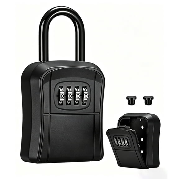 Maspost Wall Mounted Lock Box, Portable 4-Digit Password Safe for Spare Key Storage, Black, 1 Pack