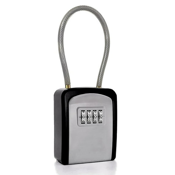 Key Lock Box Portable with Removable Cable Shackle Indoor Outdoor Waterproof 4 Digit Combination