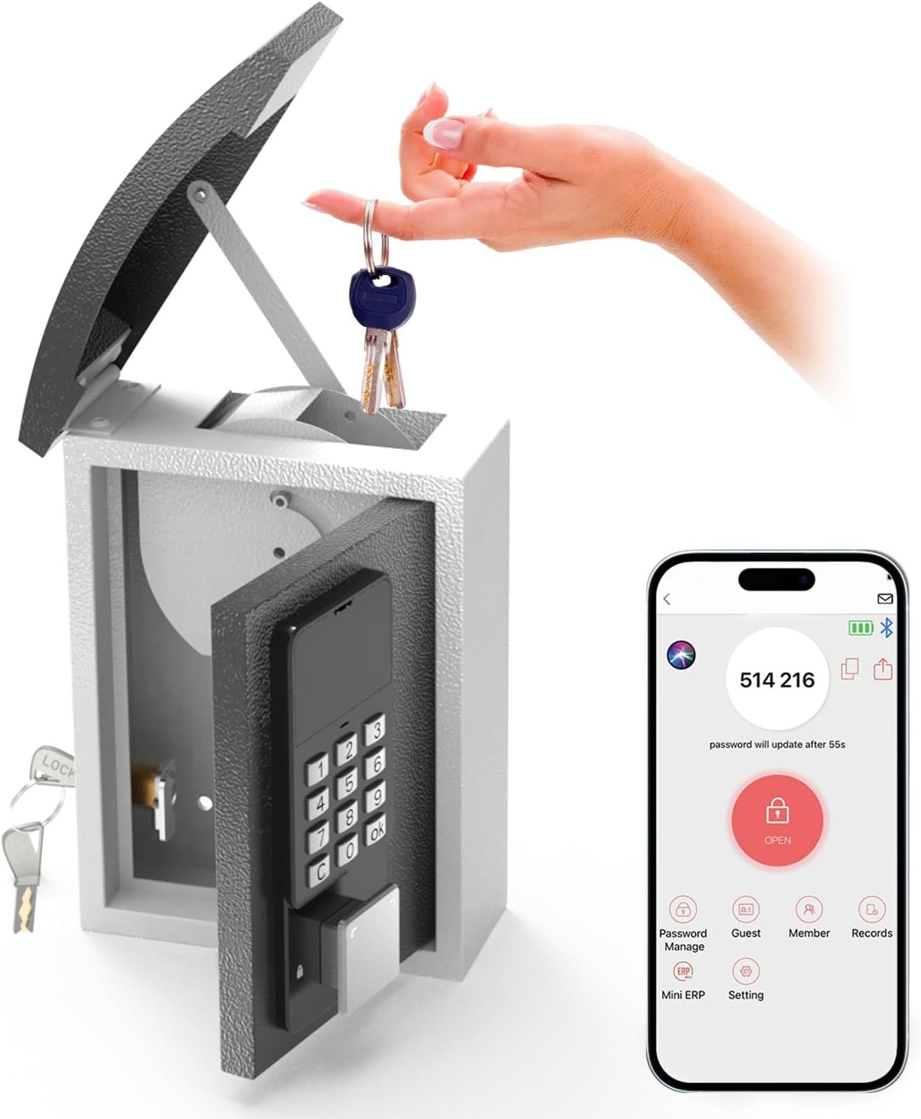 Key Lock Box Wall Mount with Key Drop Slot, Digital Lockbox, OTP/APP ...