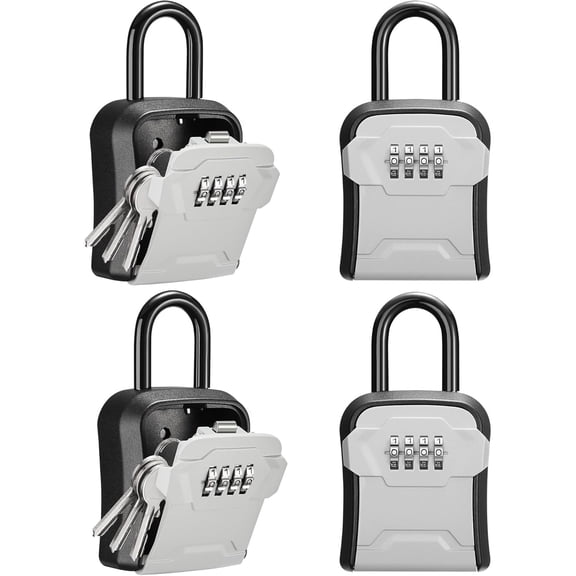 Key Lock Box Wall Mount & Portable Combination Lockbox with Resettable Code, Security Lockbox for Outside House Keys, Apartment Realtors Spare Keys Storage (4 Pack, Gray)