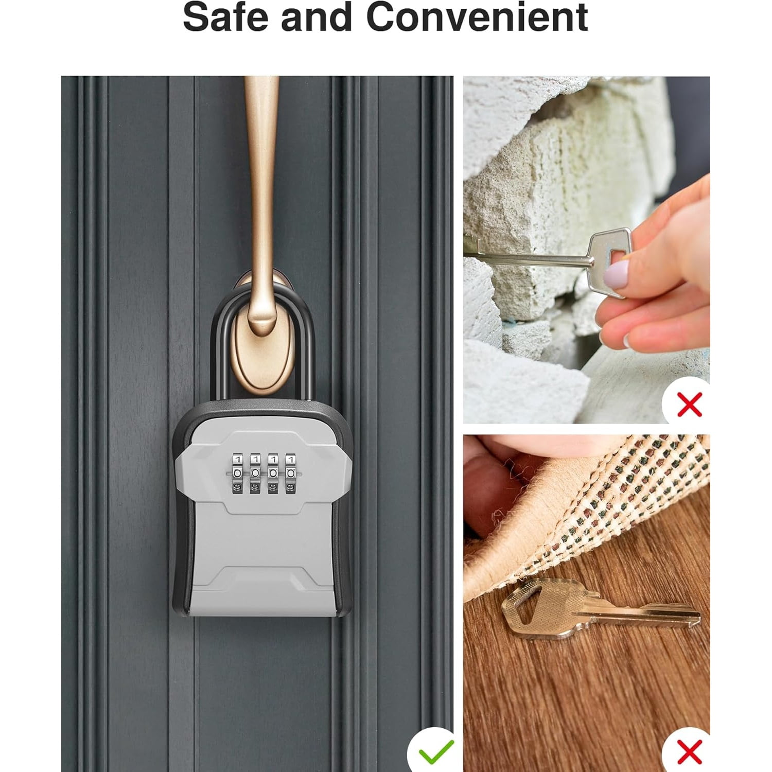 Key Lock Box Wall Mount & Portable Combination Lockbox with Resettable Code, Security Lockbox for Outside House Keys, Apartment Realtors Spare Keys Storage (4 Pack, Gray)