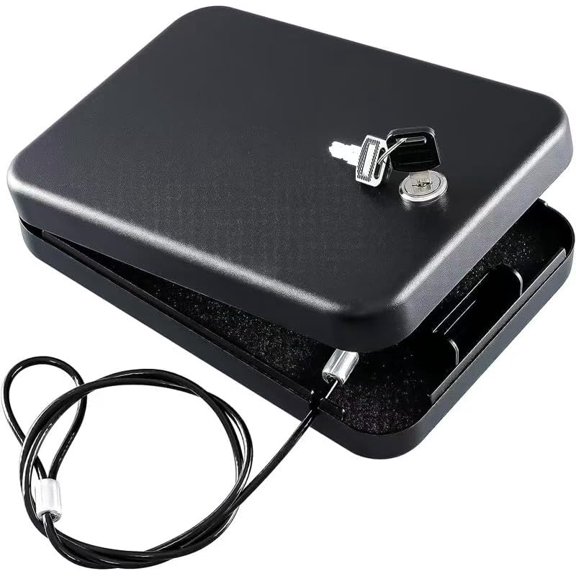 Key Lock Box, Wall Mount Steel Security Safe Key Storage Lock Boxs with Cable for Office Hotel Company, 9.45"D x 6.5"W x 1.77"H, Black$$Tools & Hardware Other