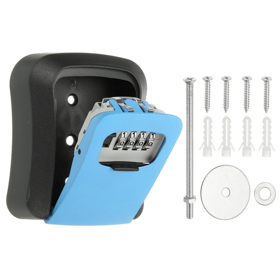 Key Lock Box Wall Mount with Code Aluminum Alloy 4 Digit Combination Key Lockbox Blue