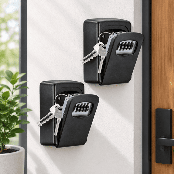 Key Lock Box Wall Mounted 4 Digit Combination Lockbox For Outside House ...