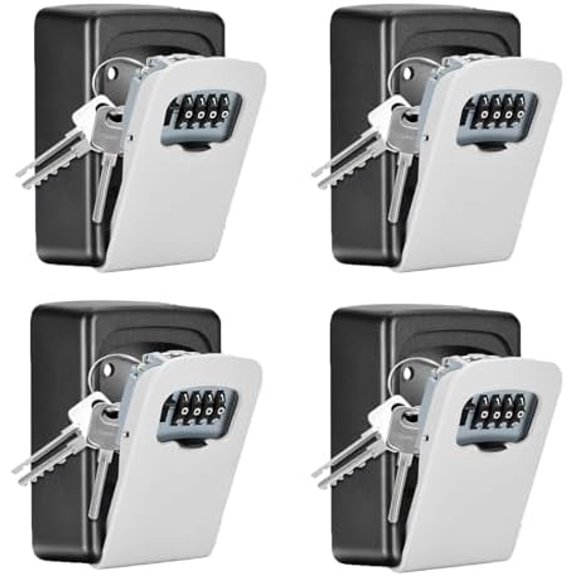 Key Lock Box Wall Mounted, 4 Digit Combination Lockbox for Outside, House Keys - 5 Keys Capacity, Key Safe Security Storage Lock Box for Indoor, Outdoor, Garage, Garden, Store (Grey, 4Pack)
