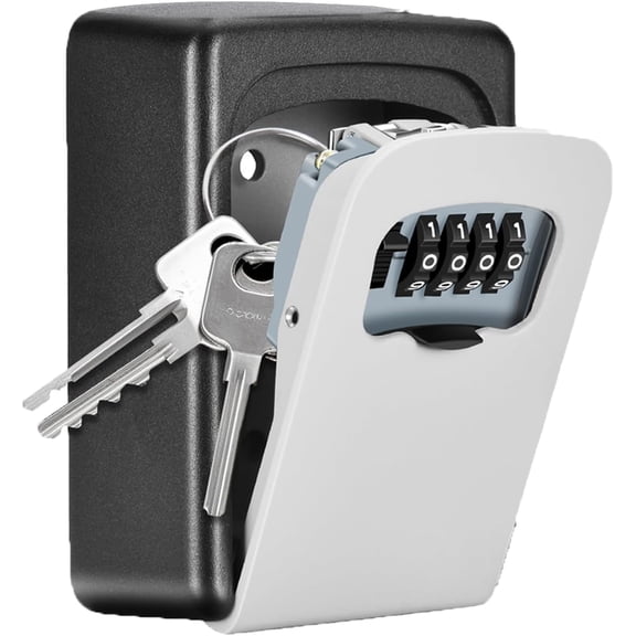 Key Lock Box Wall Mounted, 4 Digit Combination Lockbox for Outside, House Keys - 5 Keys Capacity, Key Safe Security Storage Lock Box for Indoor, Outdoor, Garage, Garden, Store (Grey, 1Pack)