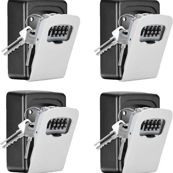 Key Lock Box Wall Mounted, 4 Digit Combination Lockbox for Outside, House Keys - 5 Keys Capacity, Key Safe Security Storage Lock Box for Indoor, Outdoor, Garage, Garden, Store (Grey, 4Pack)