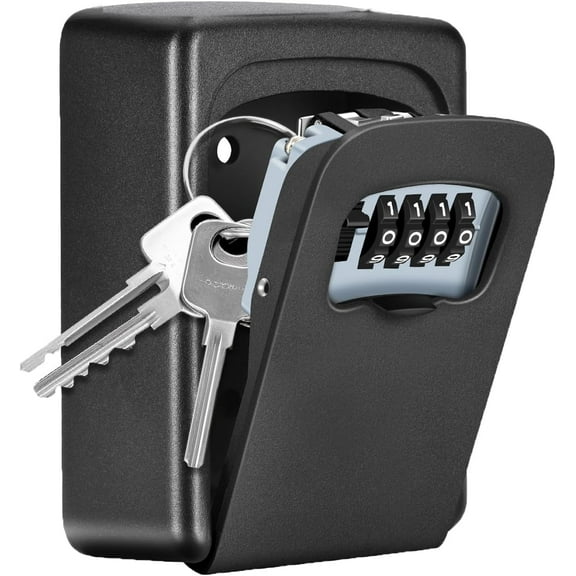 Key Lock Box Wall Mounted, 4 Digit Combination Lockbox for Outside, House Keys - 5 Keys Capacity, Key Safe Security Storage Lock Box for Indoor, Outdoor, Garage, Garden, Store (Black, 1Pack)