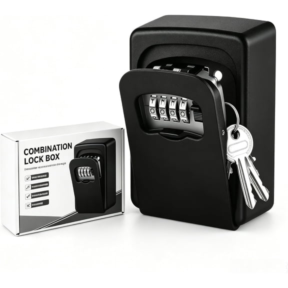 Key Lock Box Wall Mounted,4 Digit Combination Weatherproof Lockbox for Outside House,5 Keys Large Capacity Lockbox,Key Safe Security Storage Lock Box with Resettable Code for Indoor Outdoor Garage