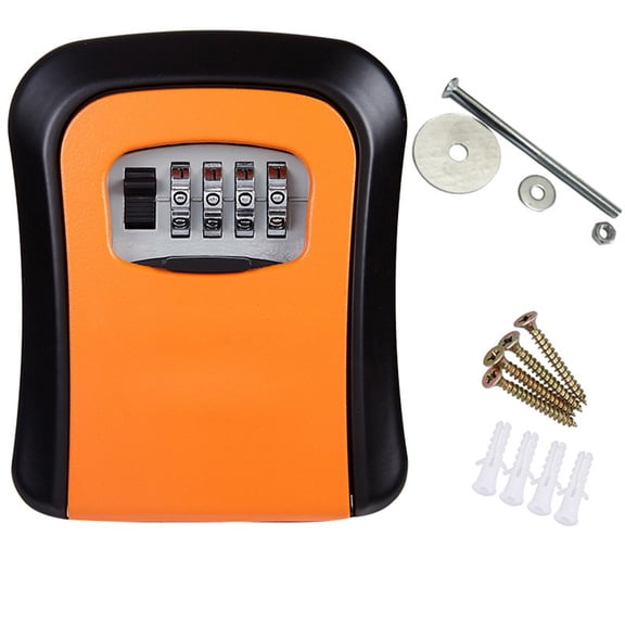 Key Lock Box Wall-Mounted 4-Digit Password Security Storage Case Organizer Orange