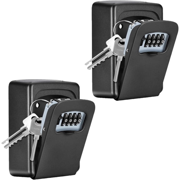 Key Lock Box Wall Mounted, Fayleeko 4 Digit Combination Lockbox for Outside, House Keys - 5 Keys Capacity, Key Safe Security Storage Lock Box for Indoor, Outdoor, Garage, Garden, Store (Black, 2Pack)