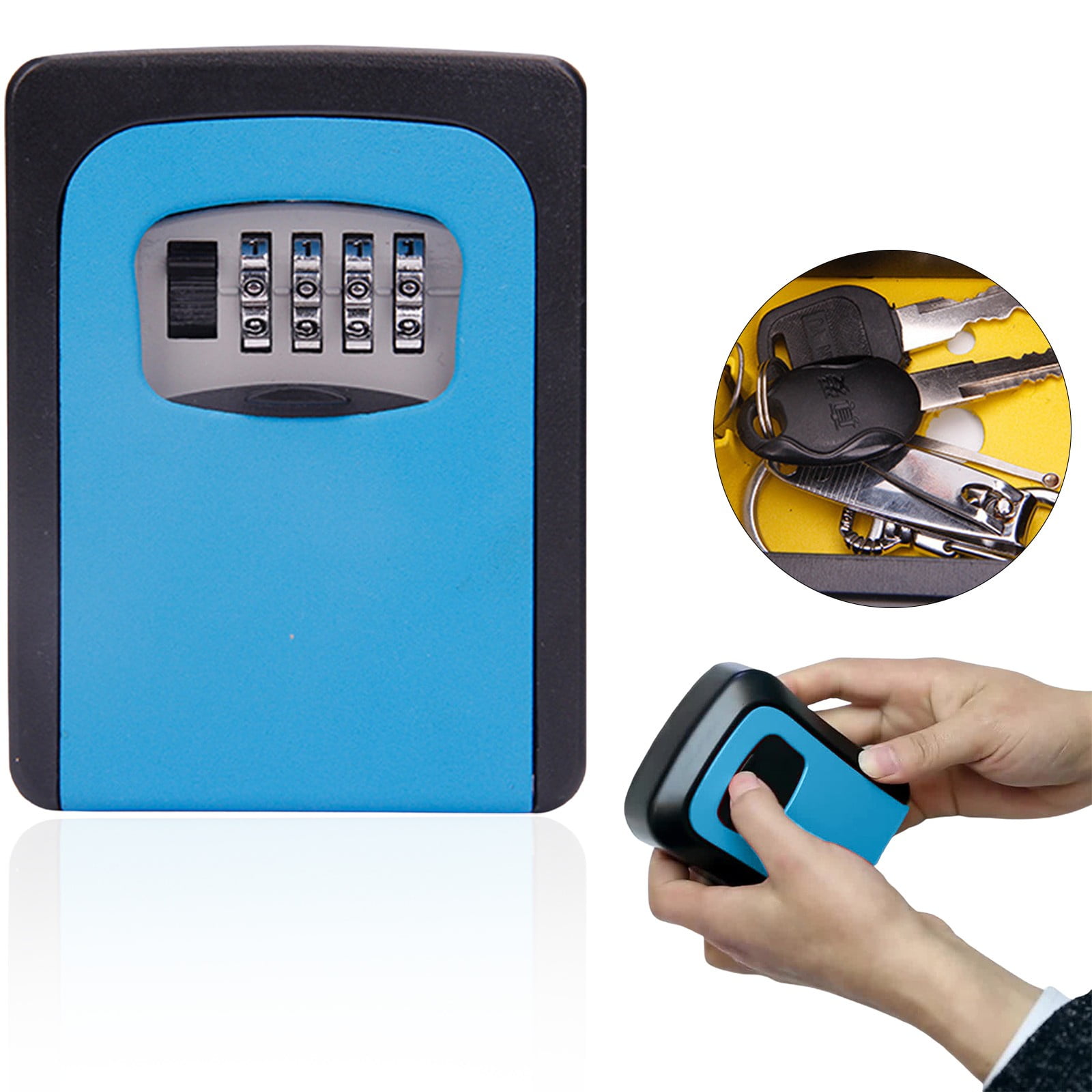 Key Lock Box Wall Mounted for Outside, Resettable 4 Digit Combination ...