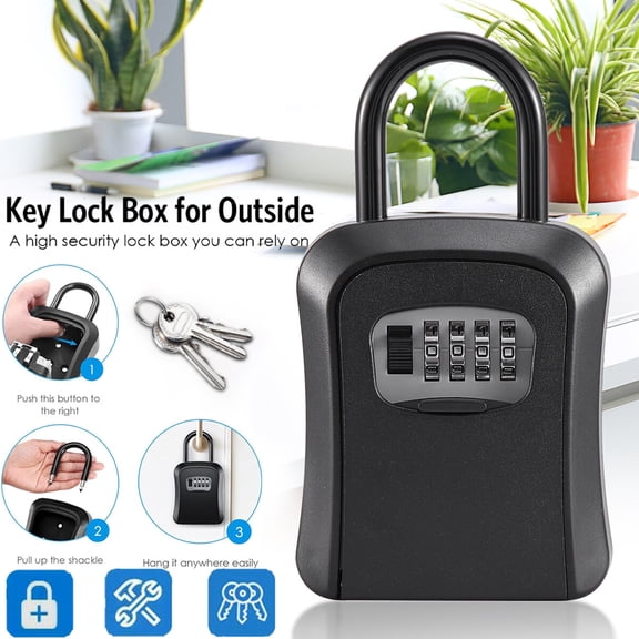 Key Lock Box Waterproof, Portable Lock Box for House Key, 4-Digit Combination Safe Lockbox with Removable Shackle, 5 Key Capacity Security Key Storage for Home Outdoor